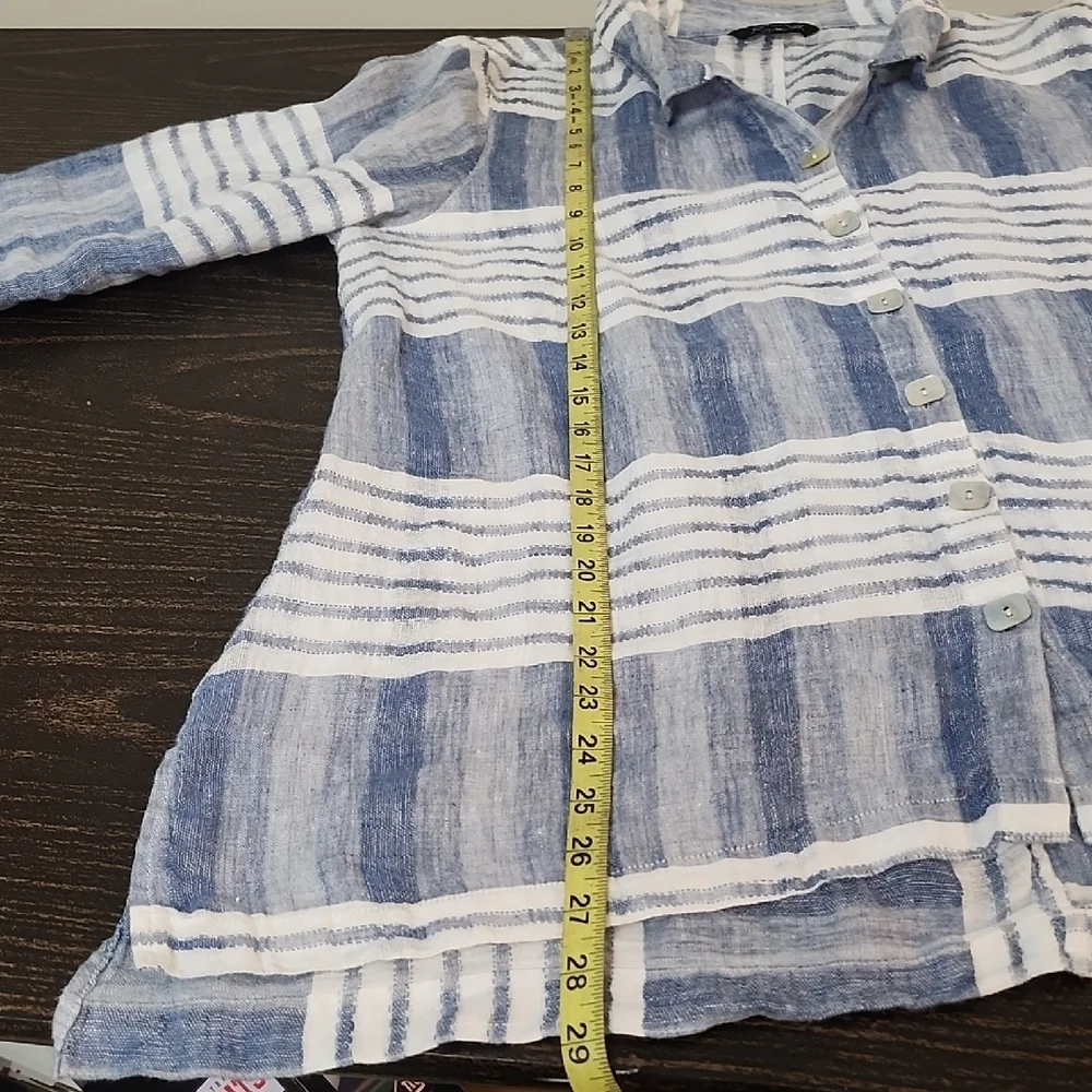 John Mark Navy White Plaid Button Up Shirt Linen Medium - Picture 5 of 5